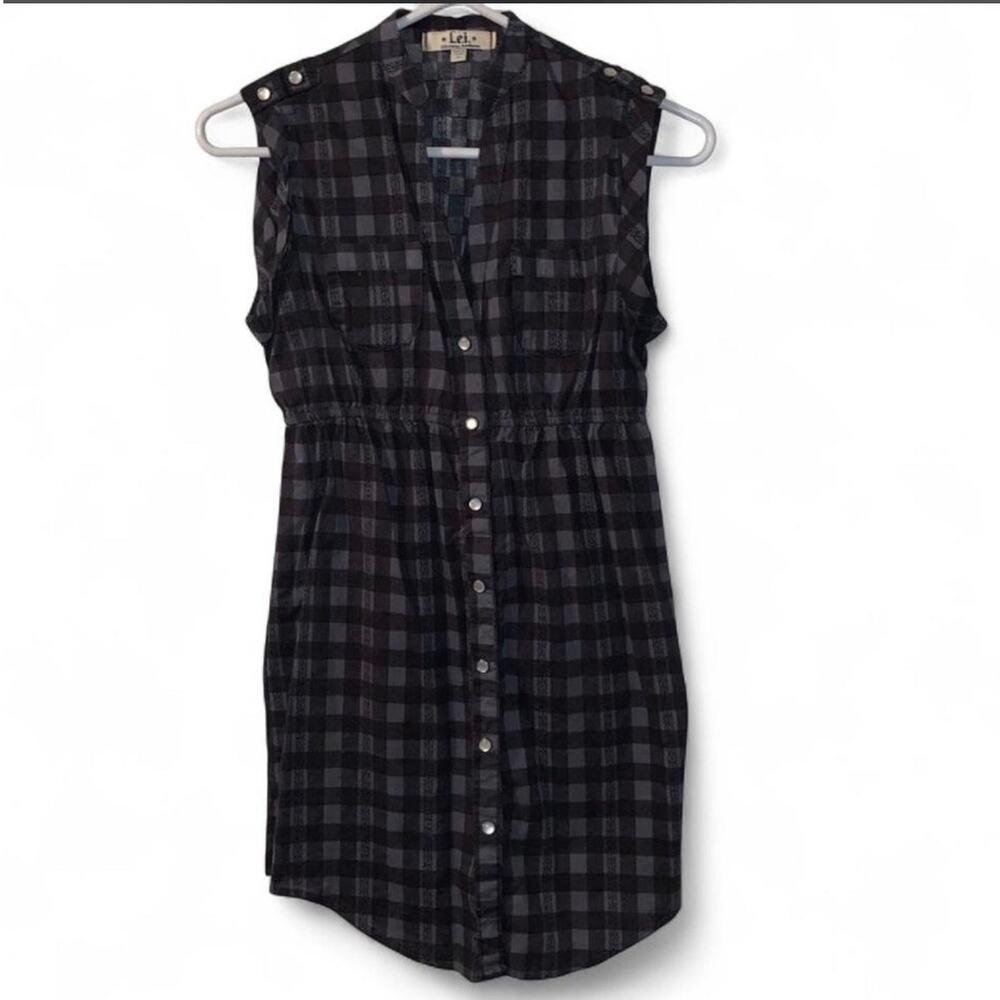 Y2K L.E.I. MARIBETH Plaid LongLine Snap Button Tunic Top – Juniors Size Large